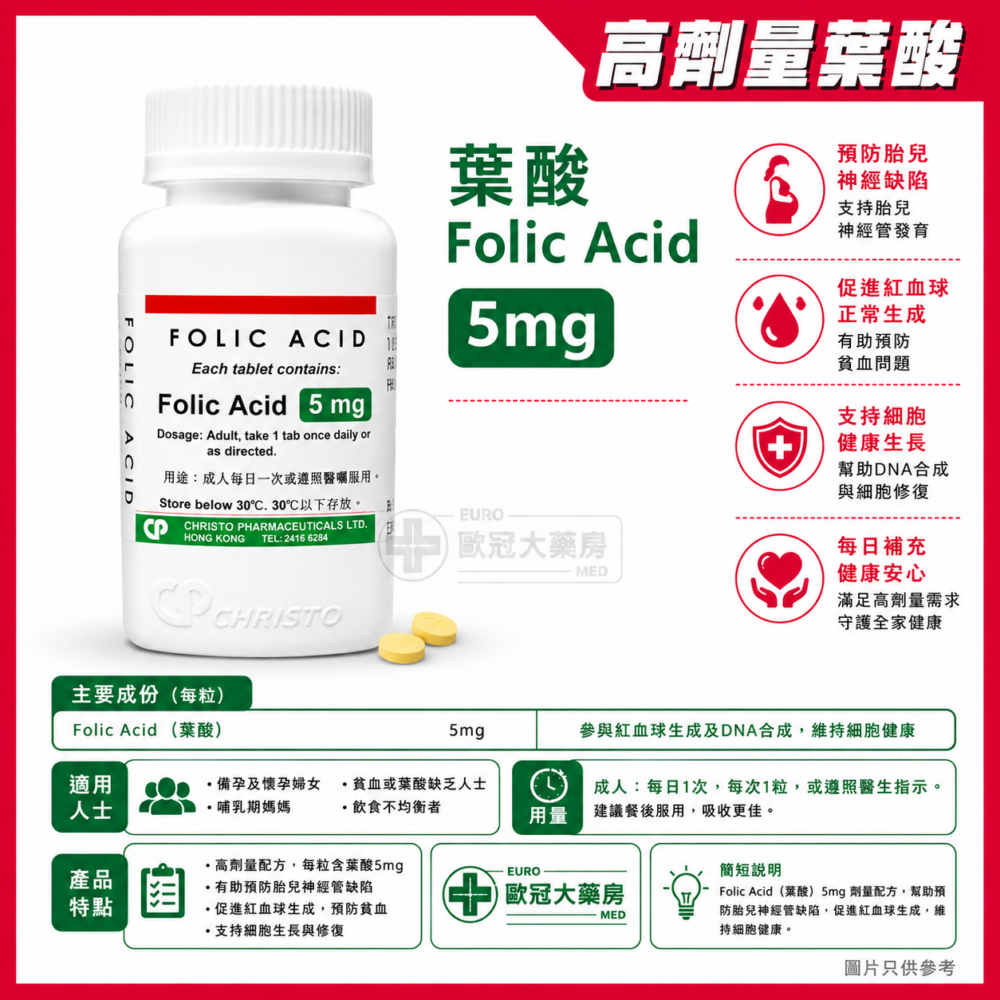 葉酸 Folic Acid 5mg Tablet 葉酸 Folic Acid 5mg Tablet
