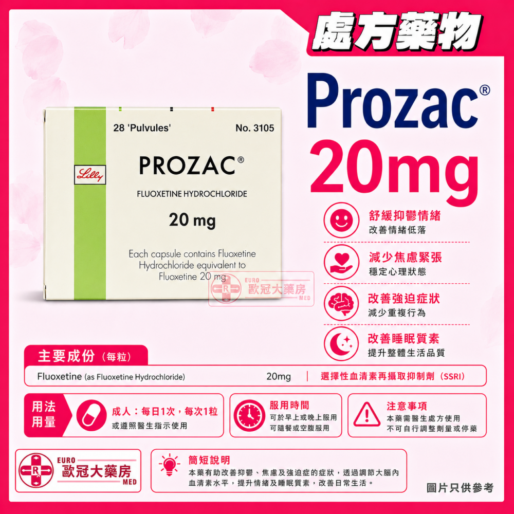 Prozac Fluoxetine 20mg Capsules (HK-30503)