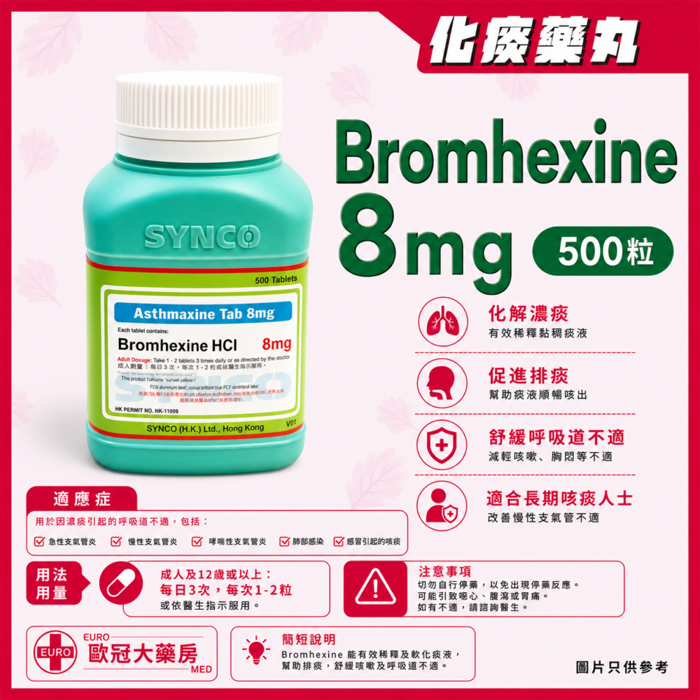 化痰藥丸 Asthmaxine Bromhexine 8mg Tablet (HK-11000)