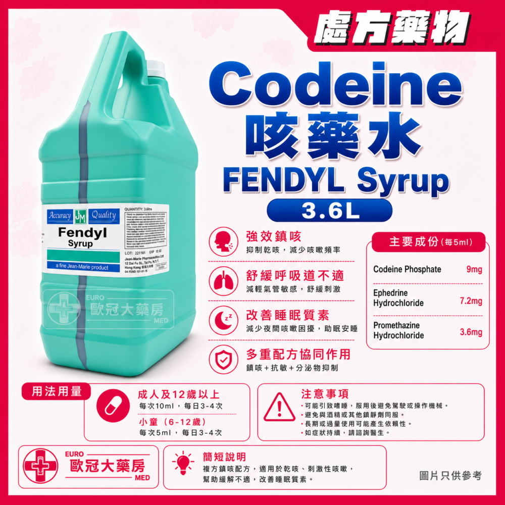 Codeine 咳藥水 Jean-Marie FENDYL Syrup 3.6L (HK-16528)