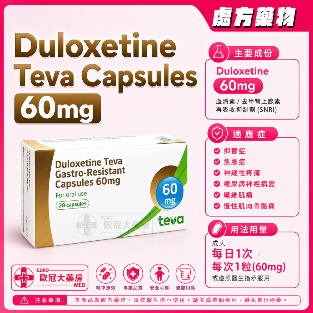Duloxetine Teva Gastro-Resistant Capsules 60mg 28's (HK-67410) Duloxetine Teva Gastro-Resistant Capsules 60mg 28's (HK-67410)