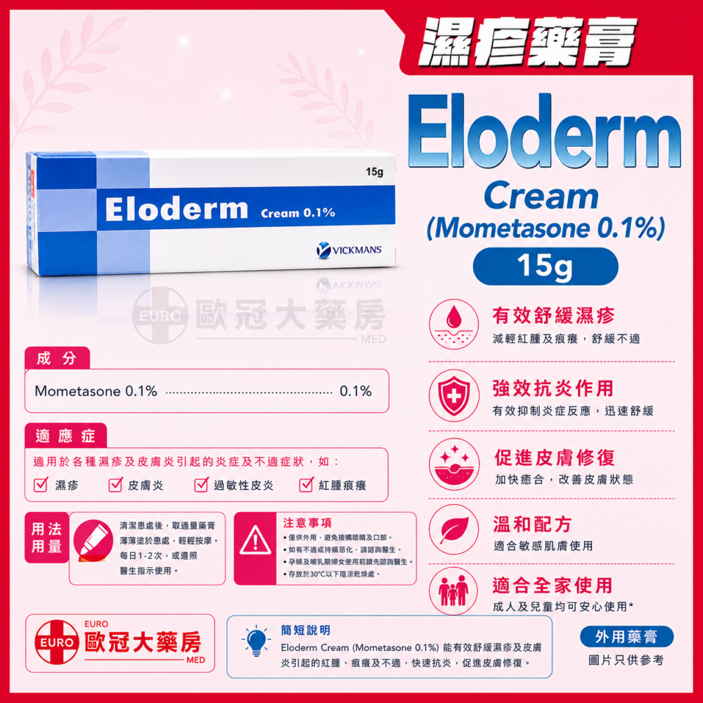 Eloderm Cream (Mometasone 0.1%) 15g (HK-55103)