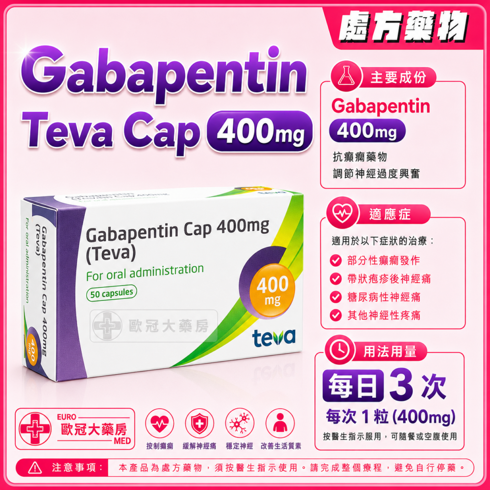 Gabapentin Teva 400mg Cap 50's (HK-53747) Gabapentin Teva 400mg Cap 50's (HK-53747)
