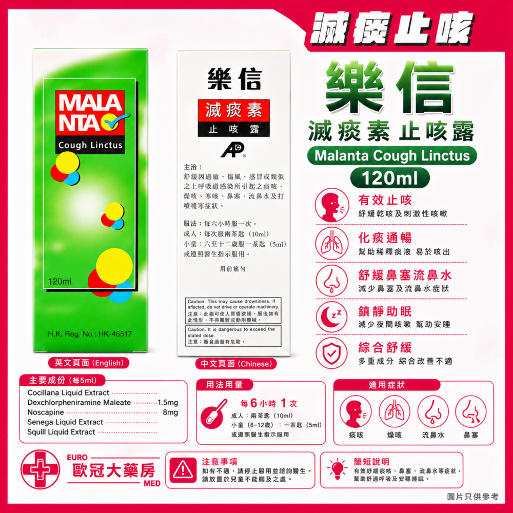 樂信 滅痰素 止咳露 Malanta Cough Linctus 120ml (HK-46517)