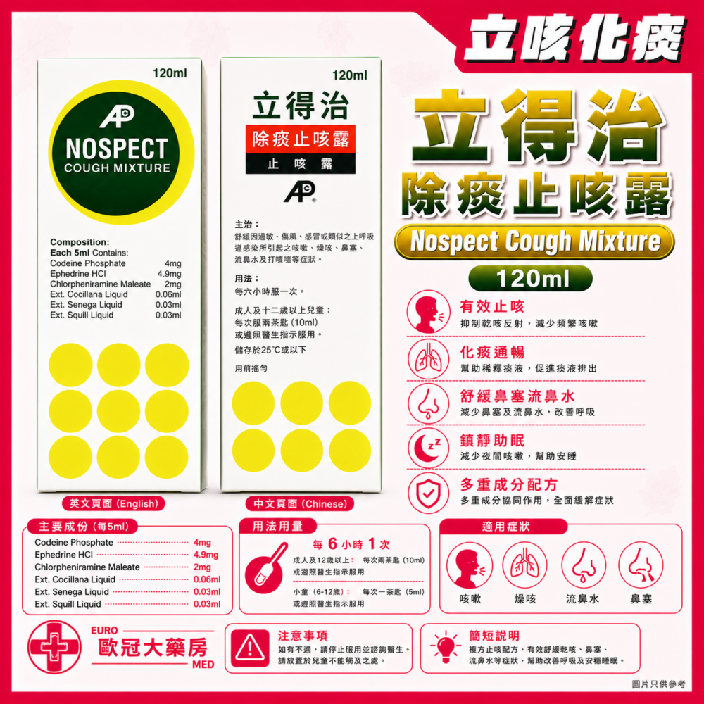立得治 除痰止咳露 Nospect Cough Mixture 120ml (HK-43260) 立得治 除痰止咳露 Nospect Cough Mixture 120ml (HK-43260)