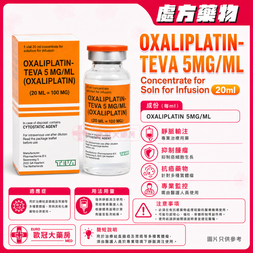 OXALIPLATIN-TEVA 5MG/ML Concentrate for Soln for Infusion 20ml (HK-57283)