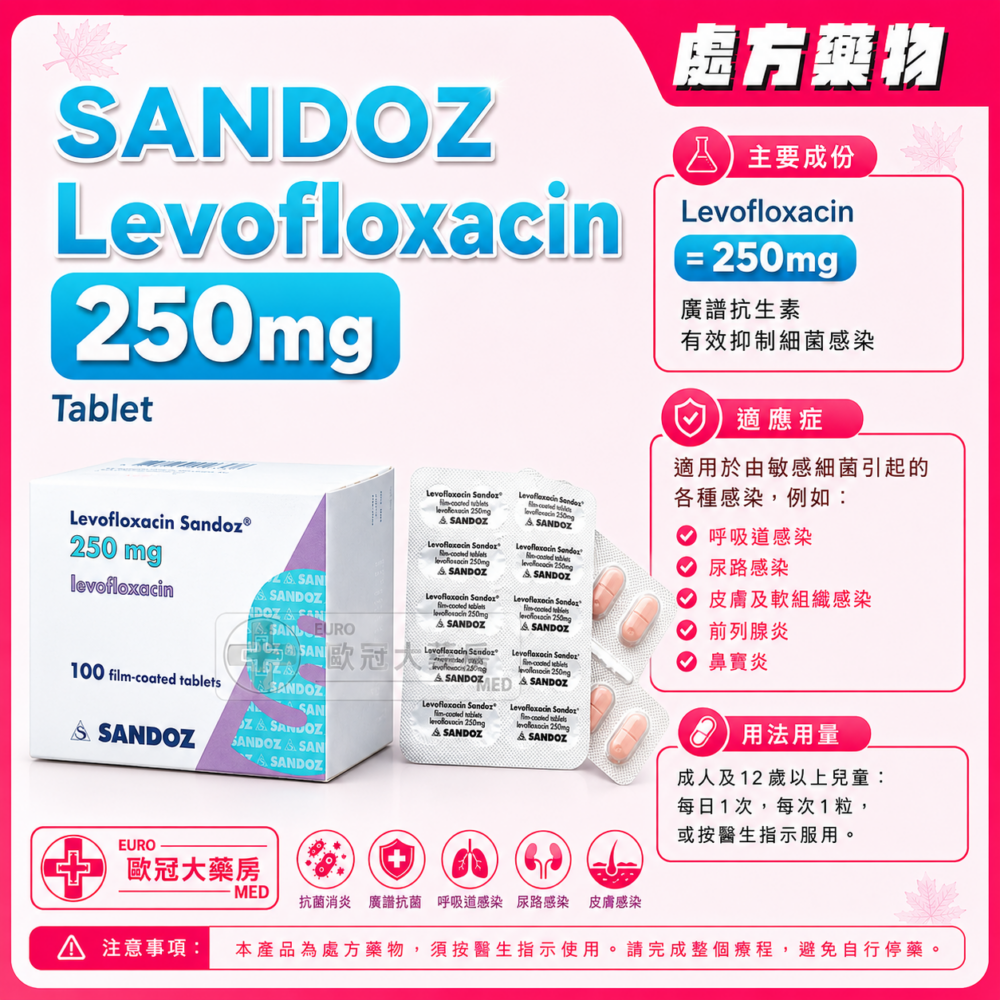 SANDOZ Levofloxacin 250mg Tablet 100's (HK-60409) SANDOZ Levofloxacin 250mg Tablet 100's (HK-60409)