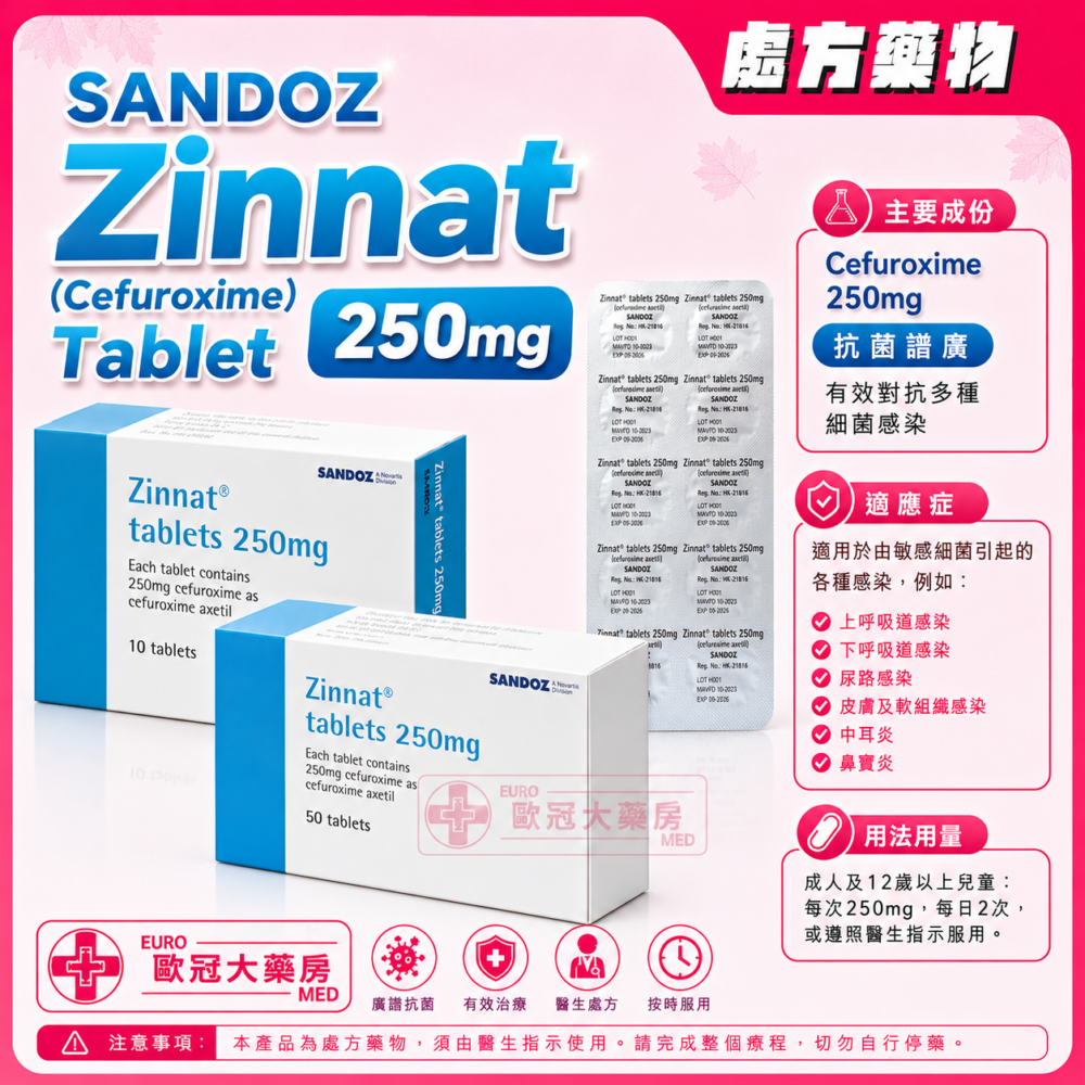 SANDOZ Zinnat (Cefuroxime) 250mg Tablet (HK-29696)