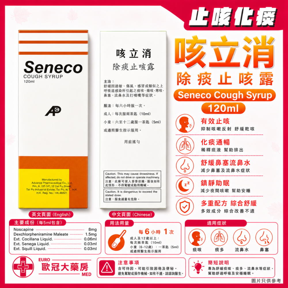 咳立消 除痰止咳露 Seneco Cough Syrup 120ml (HK-46521) 咳立消 除痰止咳露 Seneco Cough Syrup 120ml (HK-46521)