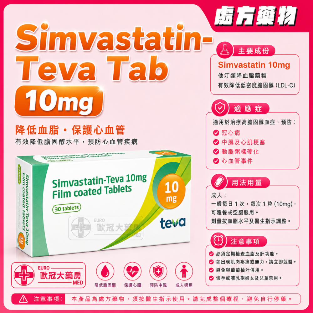 Simvastatin-Teva Tab 10mg 30's (HK-51049)