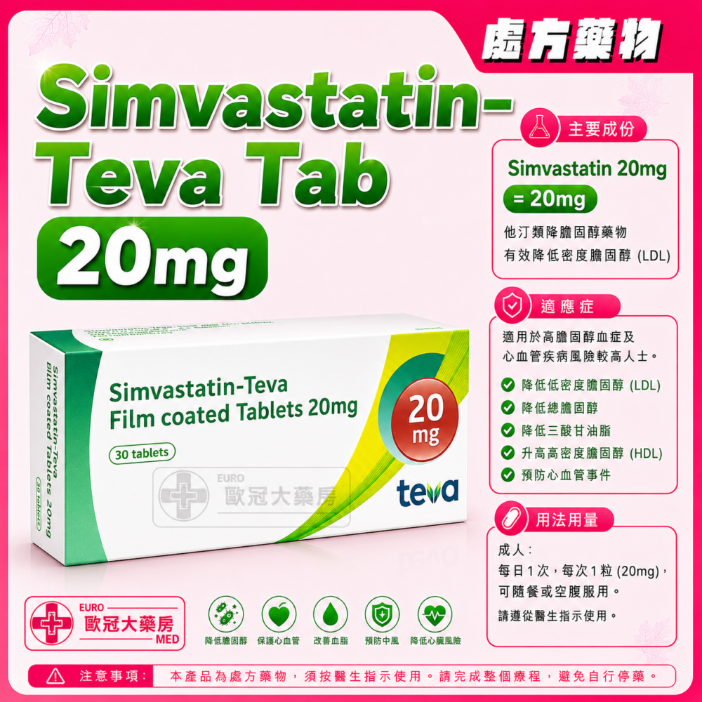 Simvastatin-Teva Tab 20mg 30's (HK-51048)