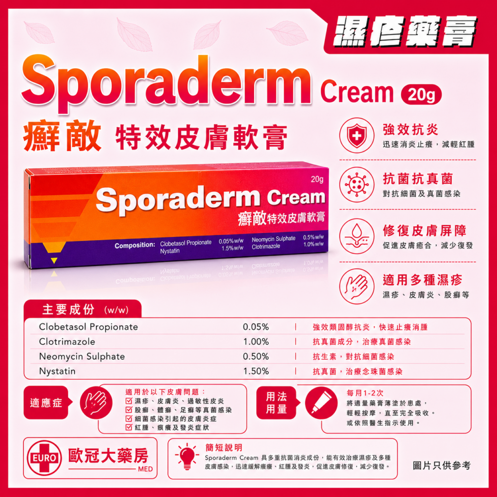 癬敵 特效皮膚軟膏 Sporaderm Cream 20g (HK-56816) 癬敵 特效皮膚軟膏 Sporaderm Cream 20g (HK-56816)