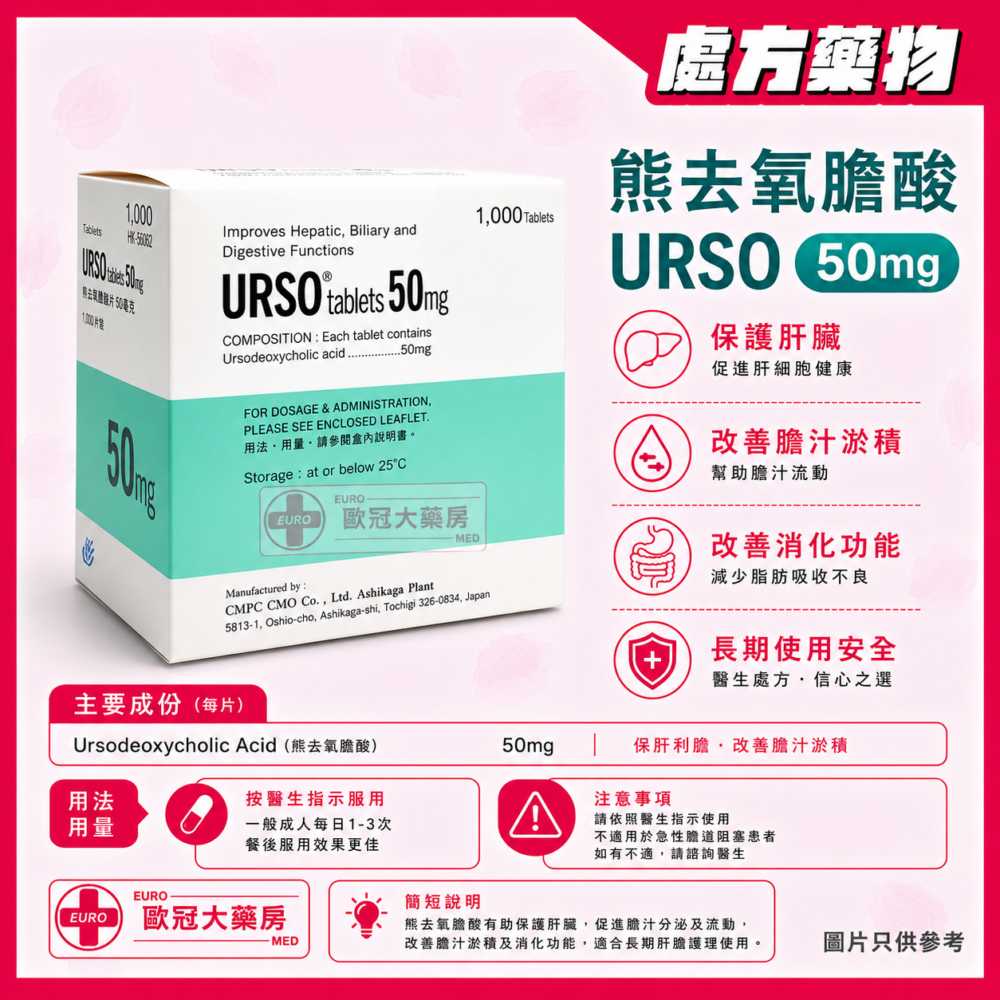 熊去氧膽酸 URSO (Ursodeoxycholic Acid) 50mg Tablet (HK-55262) 熊去氧膽酸 URSO (Ursodeoxycholic Acid) 50mg Tablet (HK-55262)