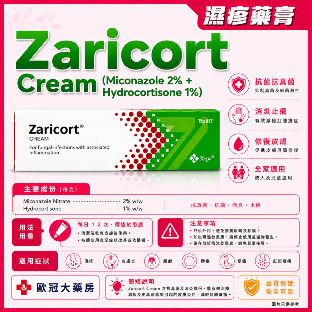 Zaricort Cream (Miconazole 2% + Hydrocortisone 1%) (HK-35099)