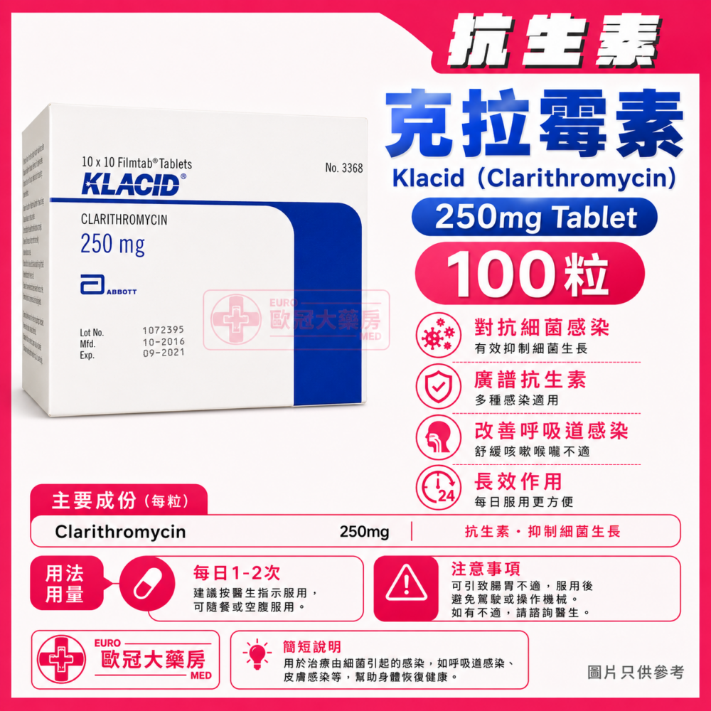 克拉霉素 Klacid (Clarithromycin) 250mg Tablet (HK-35866)