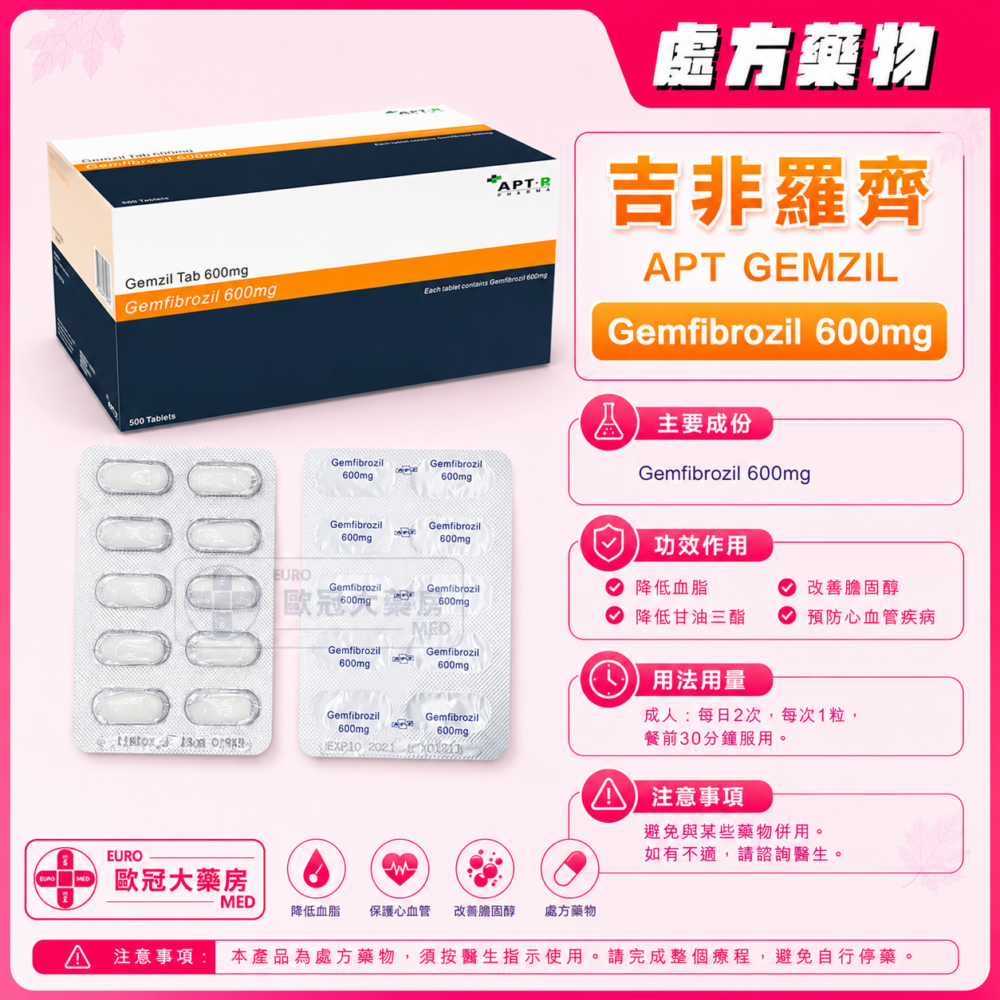 吉非羅齊 APT GEMZIL (Gemfibrozil) 600mg Tablet (HK-48649)