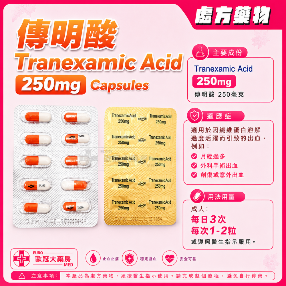 傳明酸 APT Tranexamic Acid 250mg Capsules (HK-44703)