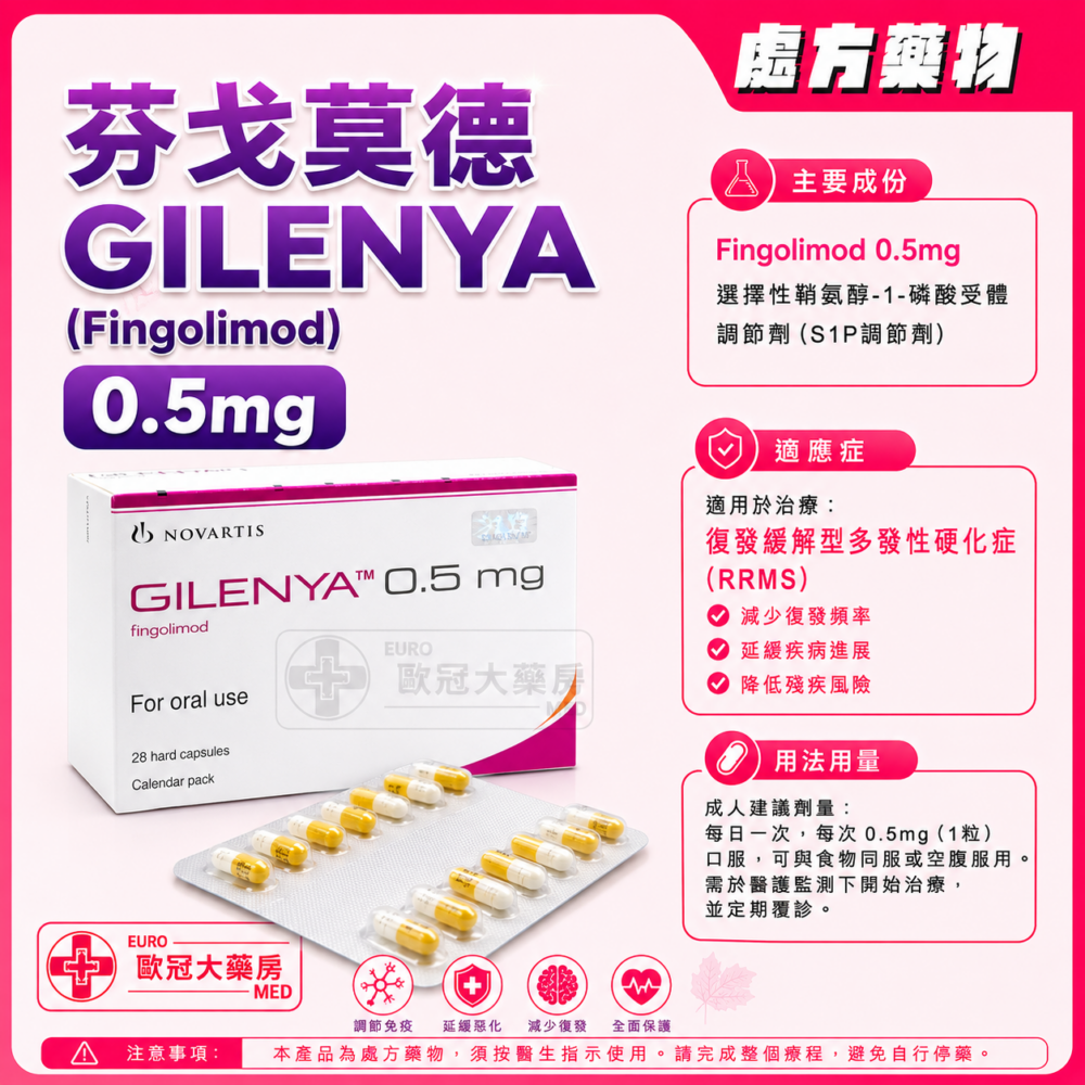 芬戈莫德 GILENYA (Fingolimod) 0.5mg Capsule 2x14's (HK-61192) 芬戈莫德 GILENYA (Fingolimod) 0.5mg Capsule 2x14's (HK-61192)