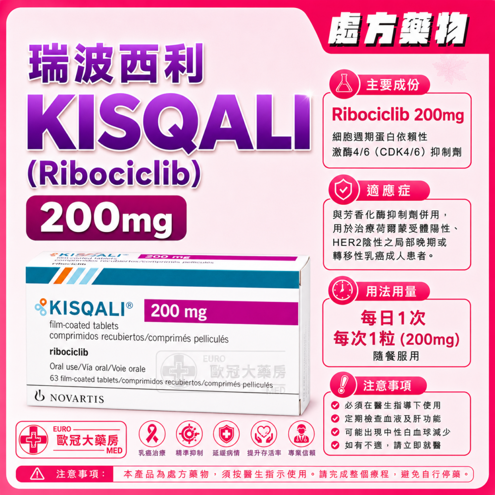 瑞波西利 KISQALI (Ribociclib) 200mg Tablet (HK-65561) 瑞波西利 KISQALI (Ribociclib) 200mg Tablet (HK-65561)