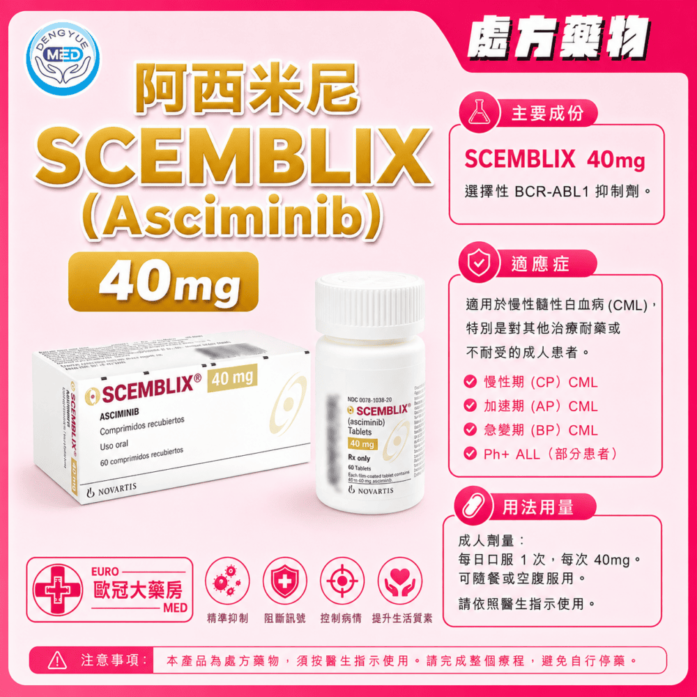 阿西米尼 SCEMBLIX (Asciminib) 40mg Tablet 60's (HK-68132) 阿西米尼 SCEMBLIX (Asciminib) 40mg Tablet 60's (HK-68132)