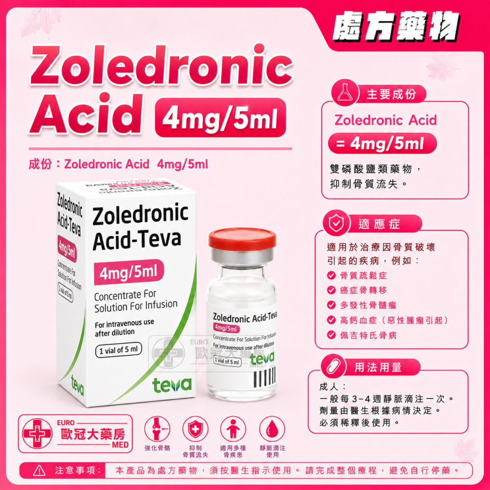 Zoledronic Acid-Teva Concentrate For Solution for Infusion 4mg/5ml 1's (HK-63422)