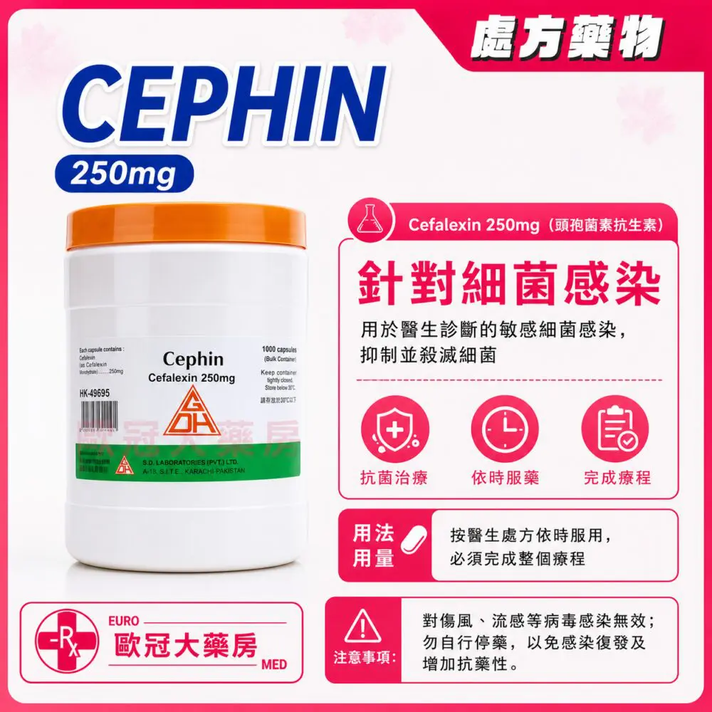 頭孢氨苄 CEPHIN (Cefalexin) 250mg 1000's (HK-49695)