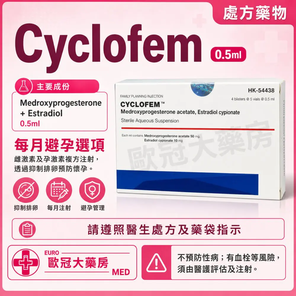 Cyclofem (Medroxyprogesterone + Estradiol) 0.5ml Injection x 20 Vials (HK-54438)