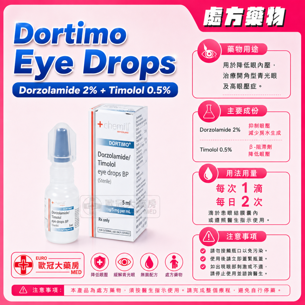 Dortimo (Dorzolamide 2% + Timolol 0.5%) Eye Drops 5ml (HK-64726)
