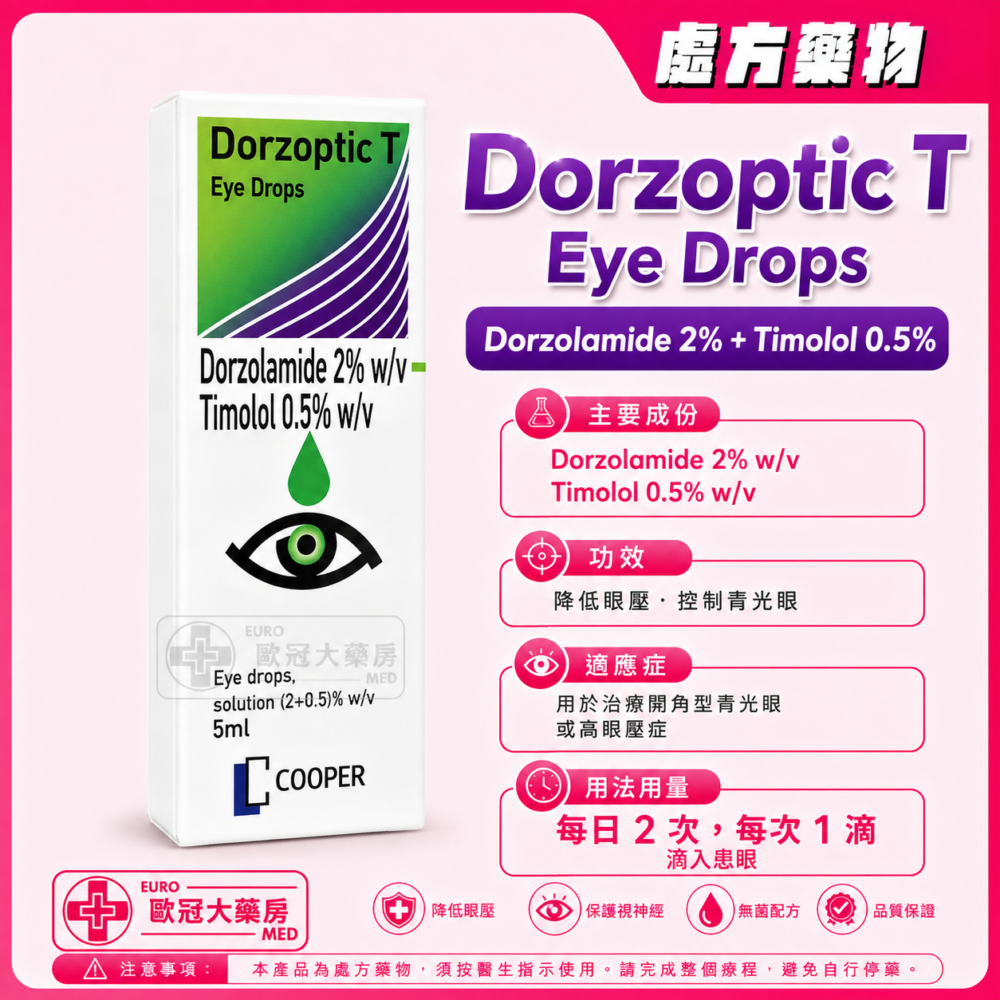Dorzoptic T Eye Drops (Dorzolamide 2% + Timolol 0.5%) 5ml (HK-66924)