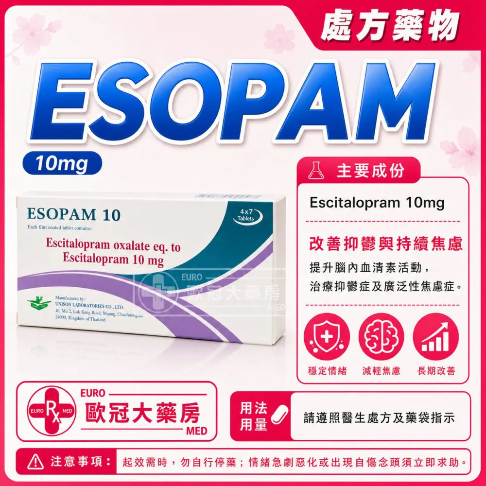 ESOPAM (Escitalopram) 10mg Tablet 4x7's (HK-55913)