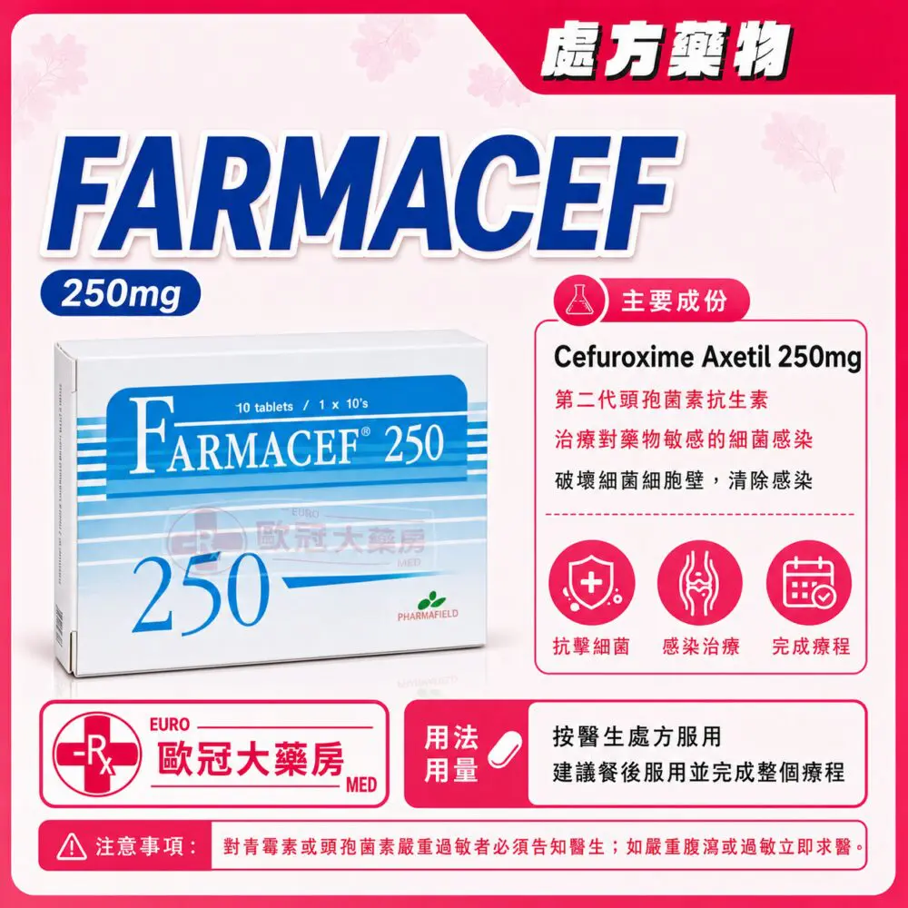 頭孢呋辛 FARMACEF (Cefuroxime) 250mg Tablet 1x10's (HK-54616)