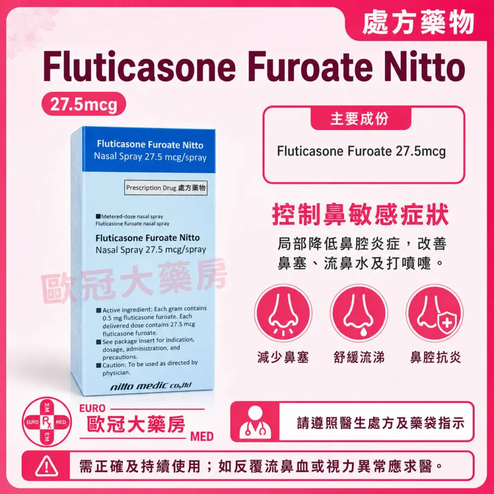 Fluticasone Furoate Nitto 27.5mcg Nasal Spray 120 Sprays (HK-68739) Fluticasone Furoate Nitto 27.5mcg Nasal Spray 120 Sprays (HK-68739)