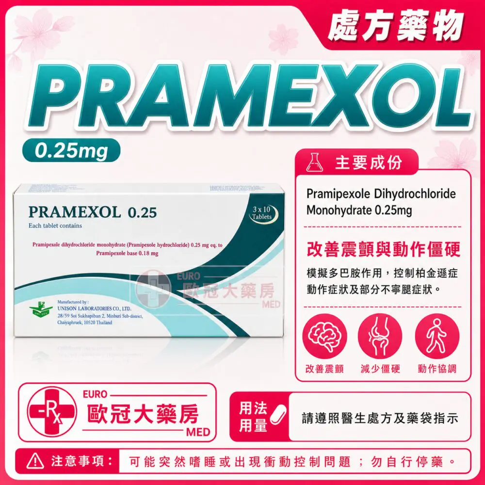 PRAMEXOL (Pramipexole) 0.25mg Tablet 3x10's (HK-62841) PRAMEXOL (Pramipexole) 0.25mg Tablet 3x10's (HK-62841)