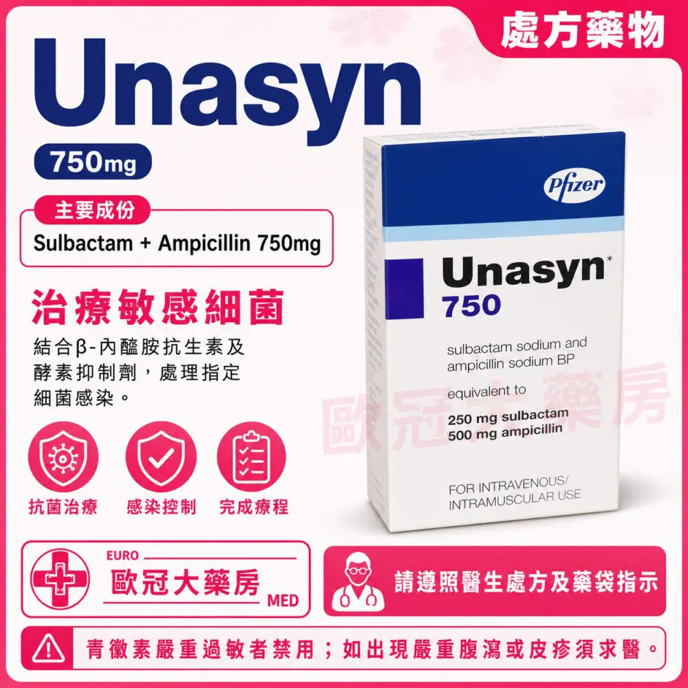 Unasyn (Sulbactam + Ampicillin) 750mg Injection 1 Vial (HK-27636) Unasyn (Sulbactam + Ampicillin) 750mg Injection 1 Vial (HK-27636)