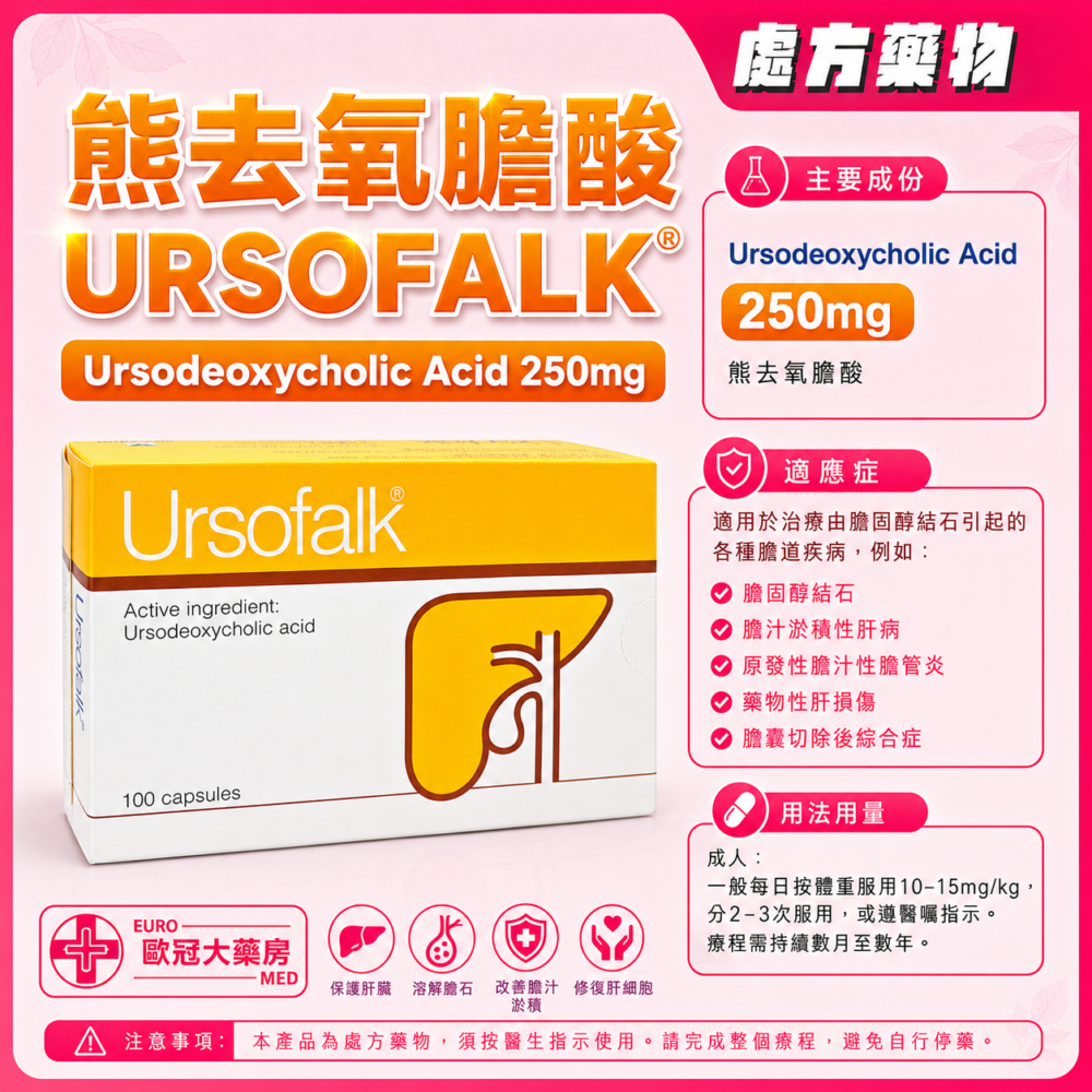 優思弗 熊去氧膽酸 URSOFALK (Ursodeoxycholic Acid) 250mg Capsules (HK-57786)