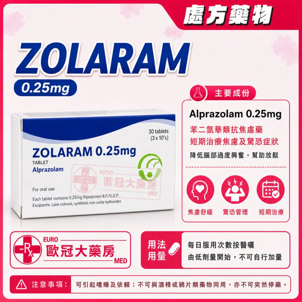 阿普唑侖 ZOLARAM (Alprazolam) 0.25mg Tablet 3x10's (HK-55272) 阿普唑侖 ZOLARAM (Alprazolam) 0.25mg Tablet 3x10's (HK-55272)