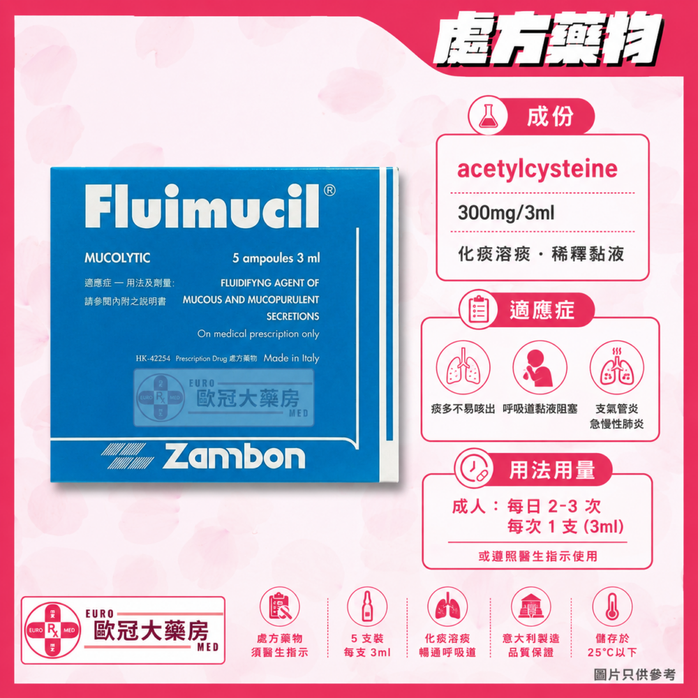 化痰素 針劑 Fluimucil Ampoule Injection 300mg/3ml (HK-42254)